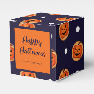 Halloween Jack-O-Lantern Navy Polka Dots Custom Favor Box
