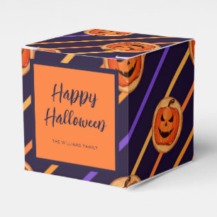 Halloween Jack-O-Lantern Navy Stripes Favor Box