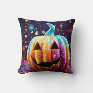 Halloween Jack O’Lantern Neon Pop Art Throw Pillow