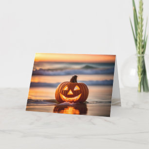 Halloween Jack-o-Lantern On The Beach Holiday Card