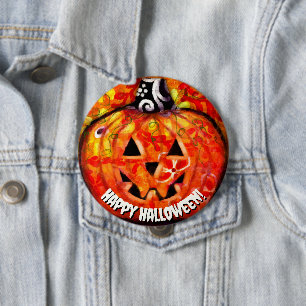 Halloween Jack O Lantern Orange Personalized 4 Inch Round Button