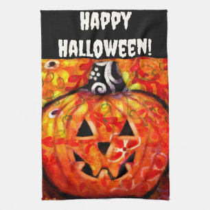 Halloween Jack O Lantern Orange Personalized Kitchen Towel
