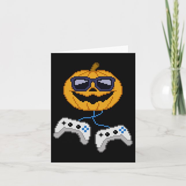 Halloween Jack O Lantern Pixelated Gaming Gamer Bo Card (Front)