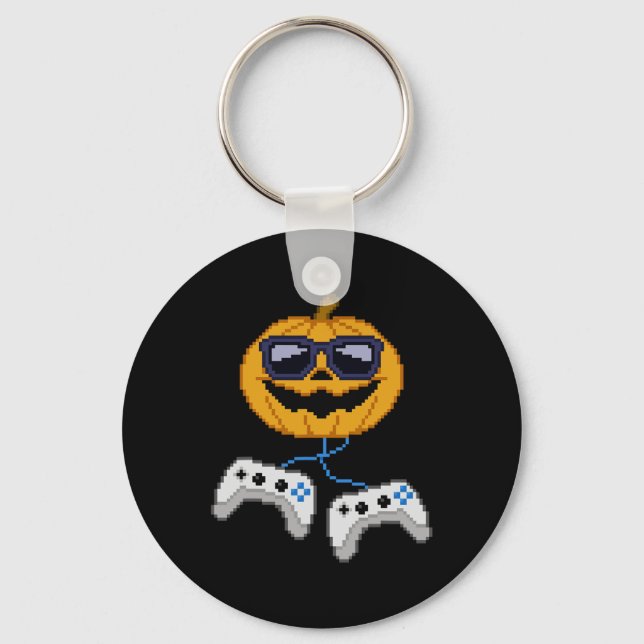 Halloween Jack O Lantern Pixelated Gaming Gamer Bo Keychain (Front)