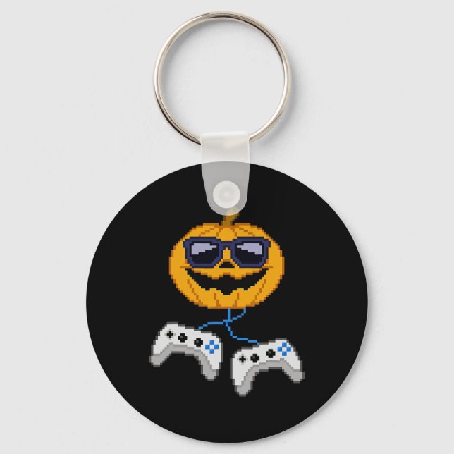 Halloween Jack O Lantern Pixelated Gaming Gamer Bo Keychain (Front)