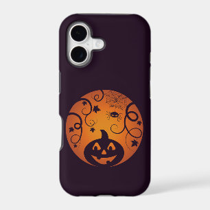 Halloween Jack o lantern pumpkin face and spider