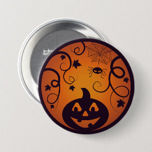 Halloween Jack o lantern pumpkin face and spider 3 Inch Round Button