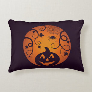 Halloween Jack o lantern pumpkin face and spider Accent Pillow