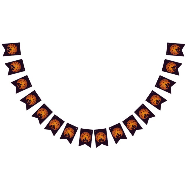 Halloween Jack o lantern pumpkin face and spider Bunting Flags (All)