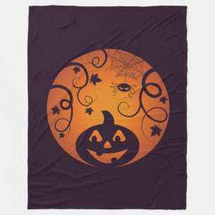 Halloween Jack o lantern pumpkin face and spider Fleece Blanket