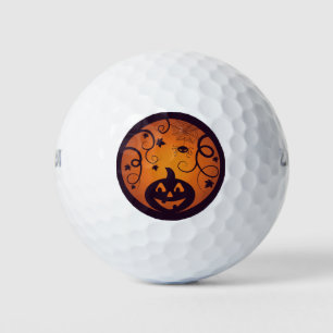 Halloween Jack o lantern pumpkin face and spider Golf Balls
