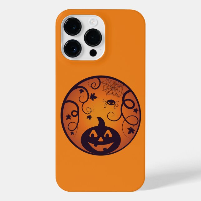 Halloween Jack o lantern pumpkin face and spider iPhone Case (Back)