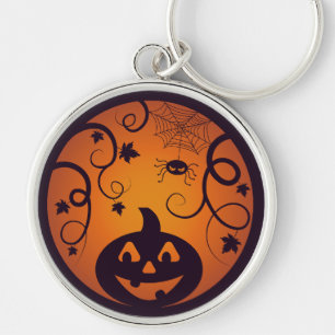 Halloween Jack o lantern pumpkin face and spider Keychain