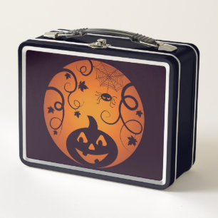 Halloween Jack o lantern pumpkin face and spider Metal Lunch Box