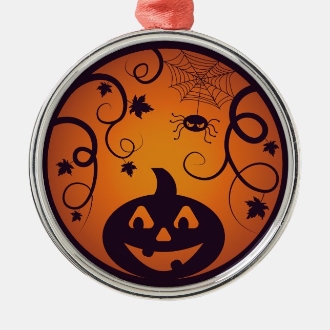 Halloween Jack o lantern pumpkin face and spider Metal Ornament (Front)