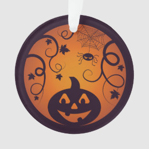 Halloween Jack o lantern pumpkin face and spider Ornament