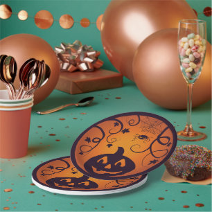 Halloween Jack o lantern pumpkin face and spider Paper Plate