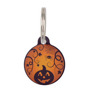 Halloween Jack o lantern pumpkin face and spider Pet Tag