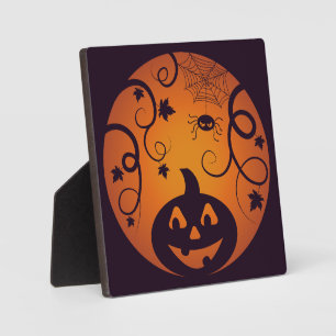 Halloween Jack o lantern pumpkin face and spider Plaque