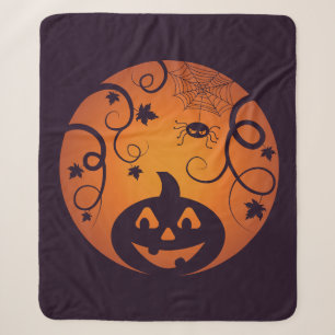 Halloween Jack o lantern pumpkin face and spider Sherpa Blanket