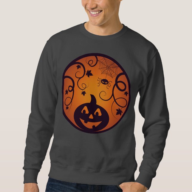 Halloween Jack o lantern pumpkin face and spider Sweatshirt (Front)