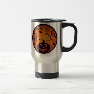 Halloween Jack o lantern pumpkin face and spider Travel Mug