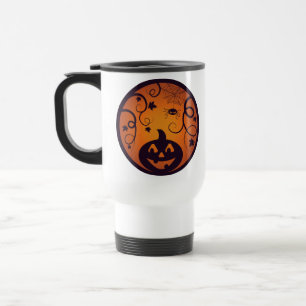Halloween Jack o lantern pumpkin face and spider Travel Mug