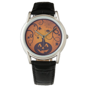 Halloween Jack o lantern pumpkin face and spider Watch