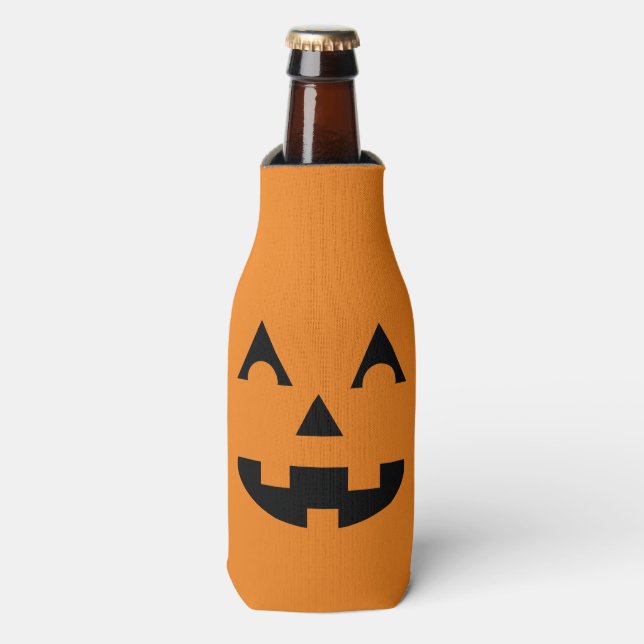 Halloween Jack O Lantern Pumpkin Face Bottle Cooler (Bottle Front)
