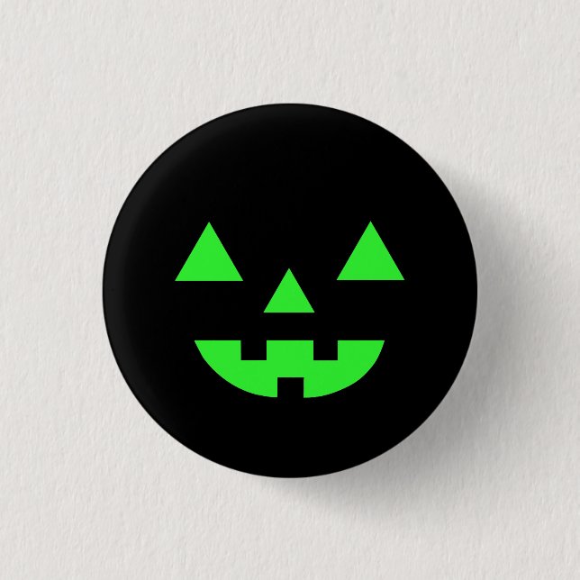 Halloween Jack O Lantern Pumpkin Face Green 1 Inch Round Button (Front)
