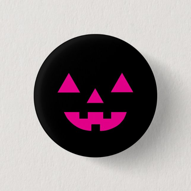 Halloween Jack O Lantern Pumpkin Face Pink 1 Inch Round Button (Front)