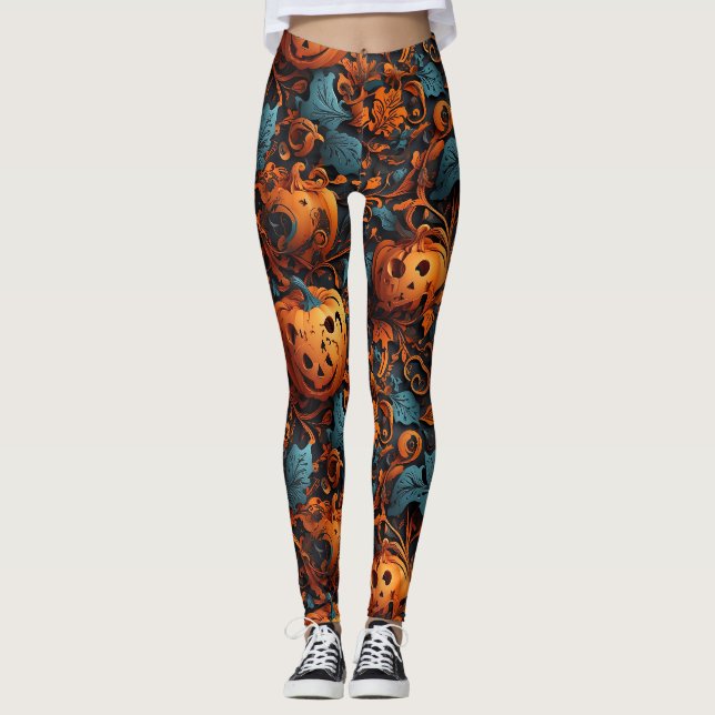 Halloween Jack o lantern Pumpkin Leggings (Front)