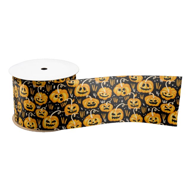 Halloween Jack O Lantern Pumpkin Patch Satin Ribbon (Spool)