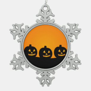 Halloween Jack-O-Lantern Pumpkin Patch Snowflake Pewter Christmas Ornament