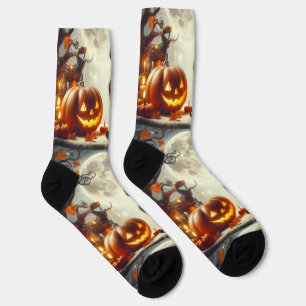 Halloween Jack O' Lantern Pumpkin Print Crew Socks