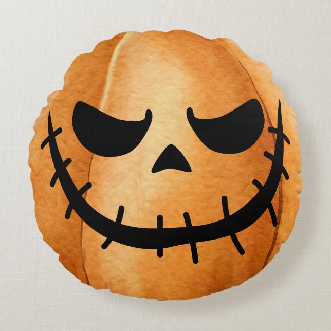 Halloween Jack-O-Lantern Pumpkin Round Pillow (Front)