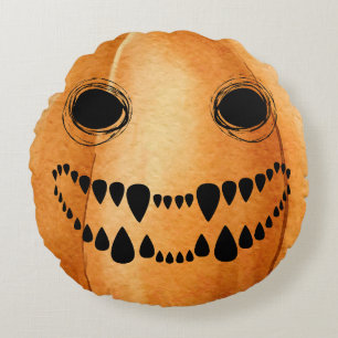 Halloween Jack-O-Lantern Pumpkin Round Pillow