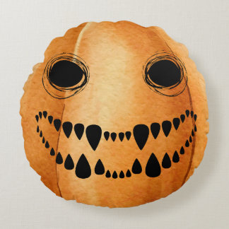 Halloween Jack-O-Lantern Pumpkin Round Pillow