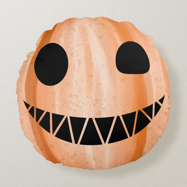 Halloween Jack-O-Lantern Pumpkin Round Pillow (Front)