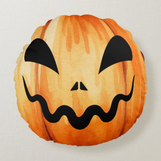 Halloween Jack-O-Lantern Pumpkin Round Pillow