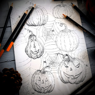Halloween Jack-o’-lantern Pumpkins Colouring Page Poster