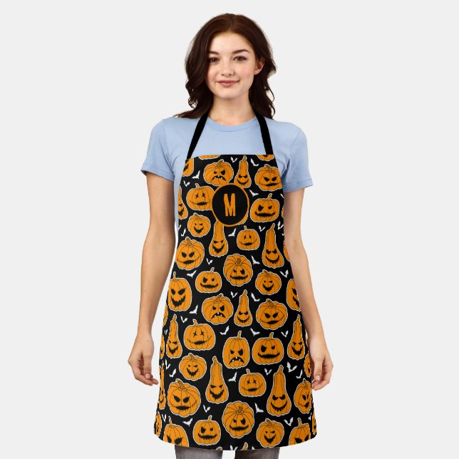 Halloween Jack o Lantern Pumpkins Patterned Apron (Worn)