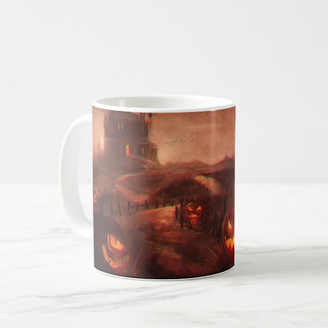 Halloween Jack-O-Lantern Pumpkins Spooky Castle Coffee Mug (Front Left)