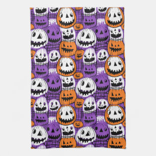 Halloween Jack-O’-Lantern - Purple, Orange, White Kitchen Towel