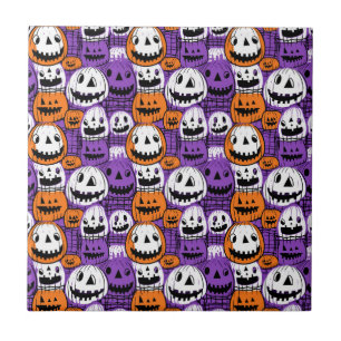 Halloween Jack-O’-Lantern - Purple, Orange, White Tile