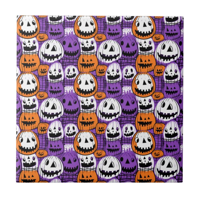 Halloween Jack-O’-Lantern - Purple, Orange, White Tile (Front)