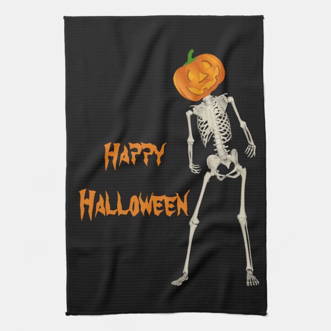 Halloween Jack O' Lantern Skeleton Decorative Kitchen Towel (Vertical)