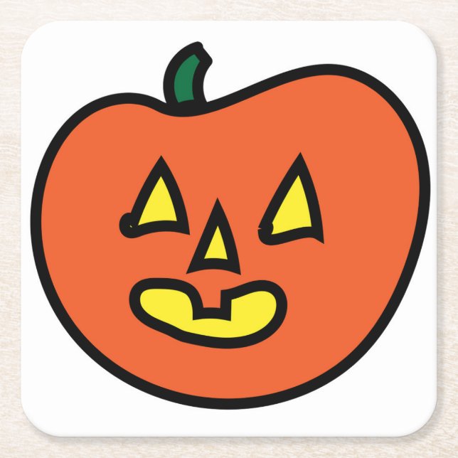 Halloween Jack-o-lantern Square Paper Coaster (Front)
