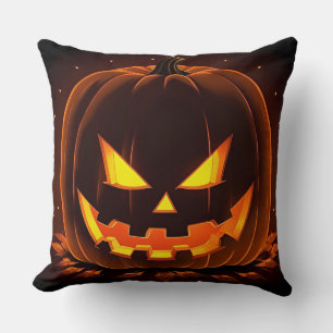 Halloween Jack-O'-Lantern With Creepy Face Throw Pillow