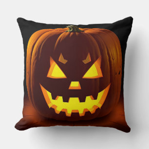 Halloween Jack-O'-Lantern With Creepy Face Throw Pillow